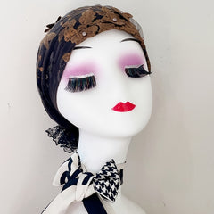 Lace Flower Embroidery Turban Cap Mesh Breathable Ruffle Head Wrap Elastic Hijab