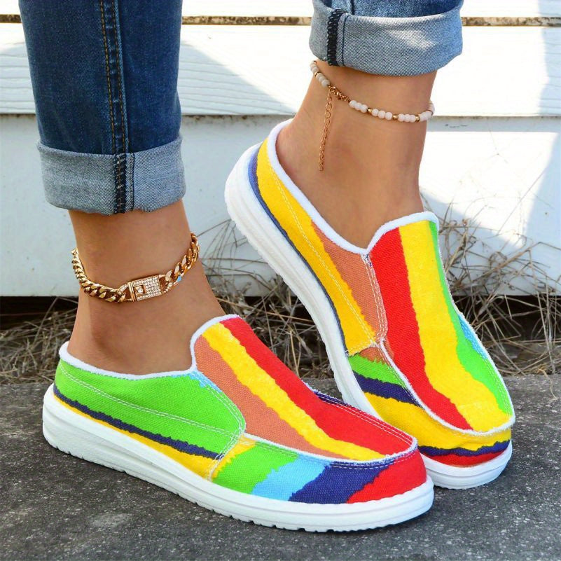 Striped Print Canvas Platform Shoes Slip on Slippers