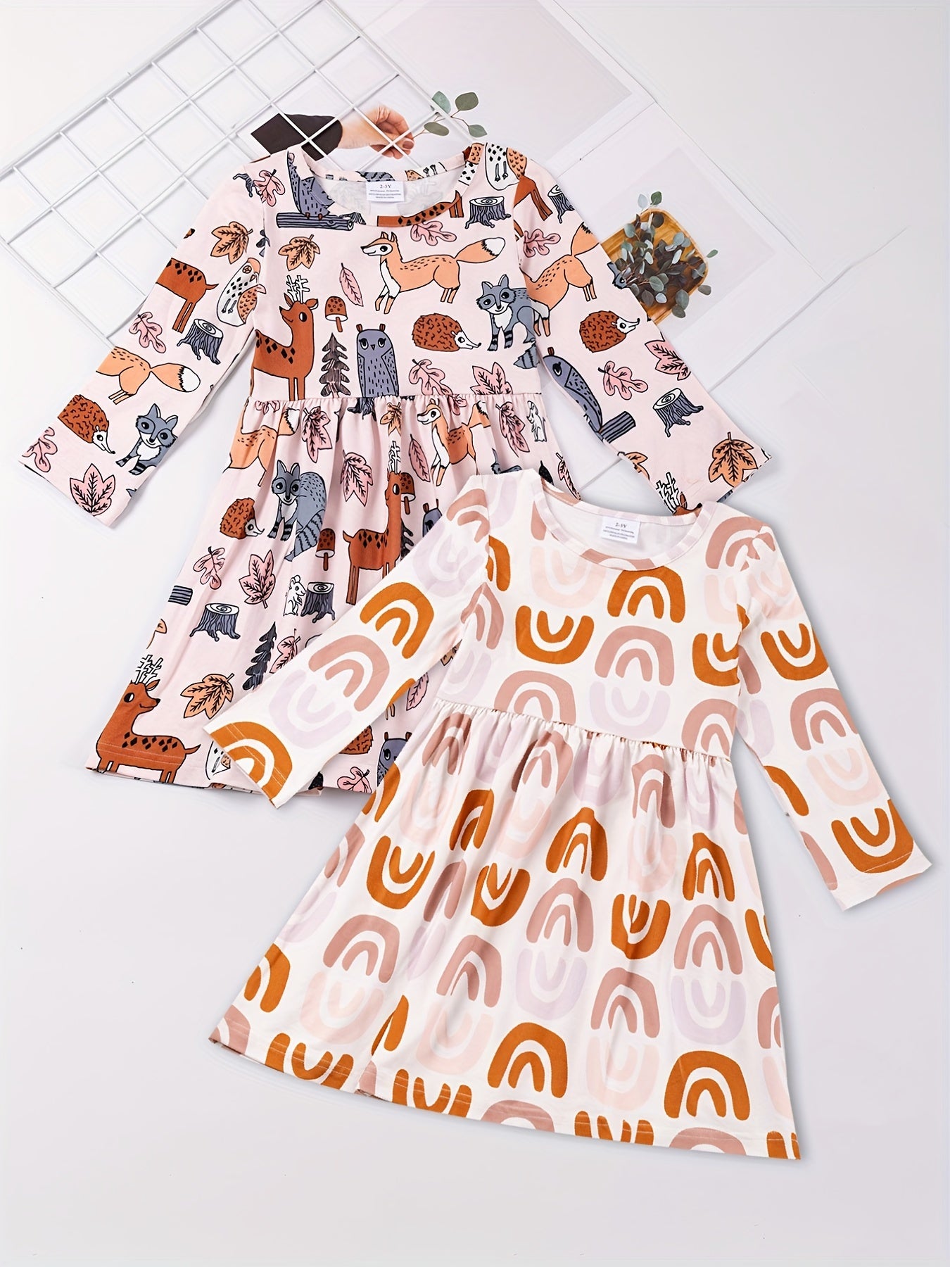Girls Allover Print Long Sleeve Casual Dress Spring Fall Random Print