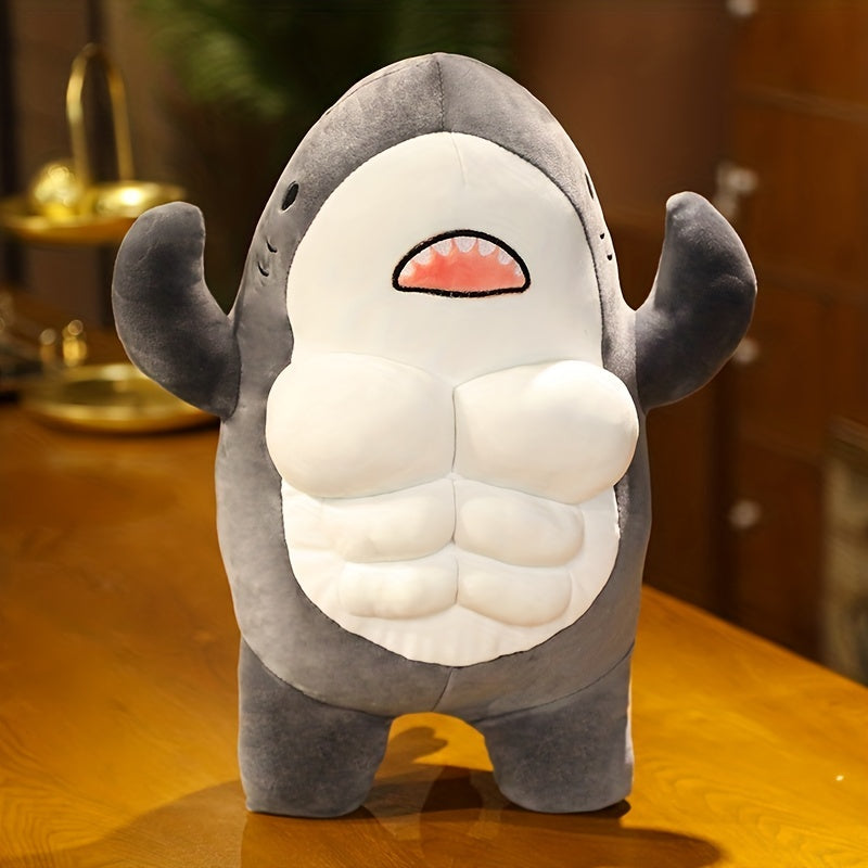 Funny Muscle Shark Plush Toy Stuffed Animal Hug Pillow 38 cm Gift