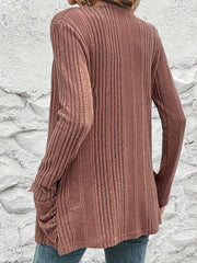  Solid Long Sleeve Open Front Cardigan With Pockets
