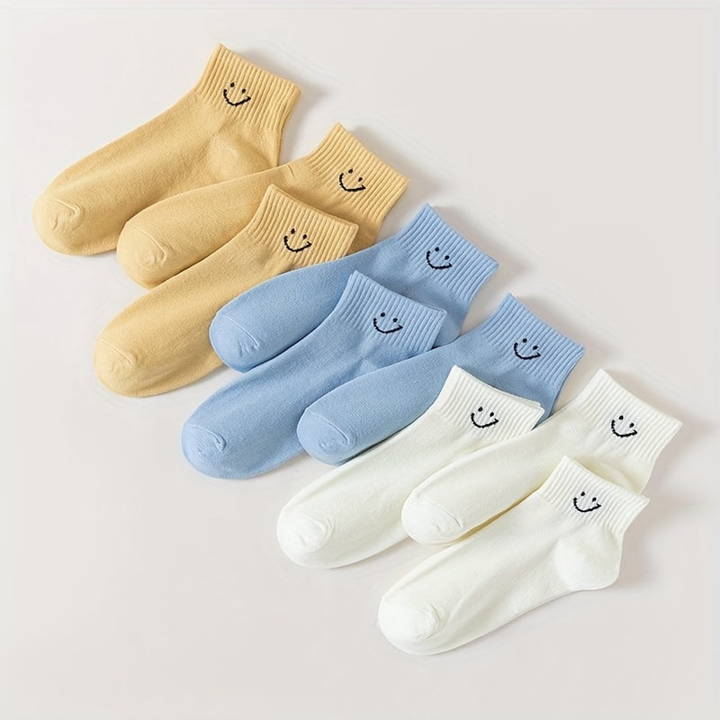 9 Pairs Smiling Print Socks Comfy & Breathable Women's Stockings