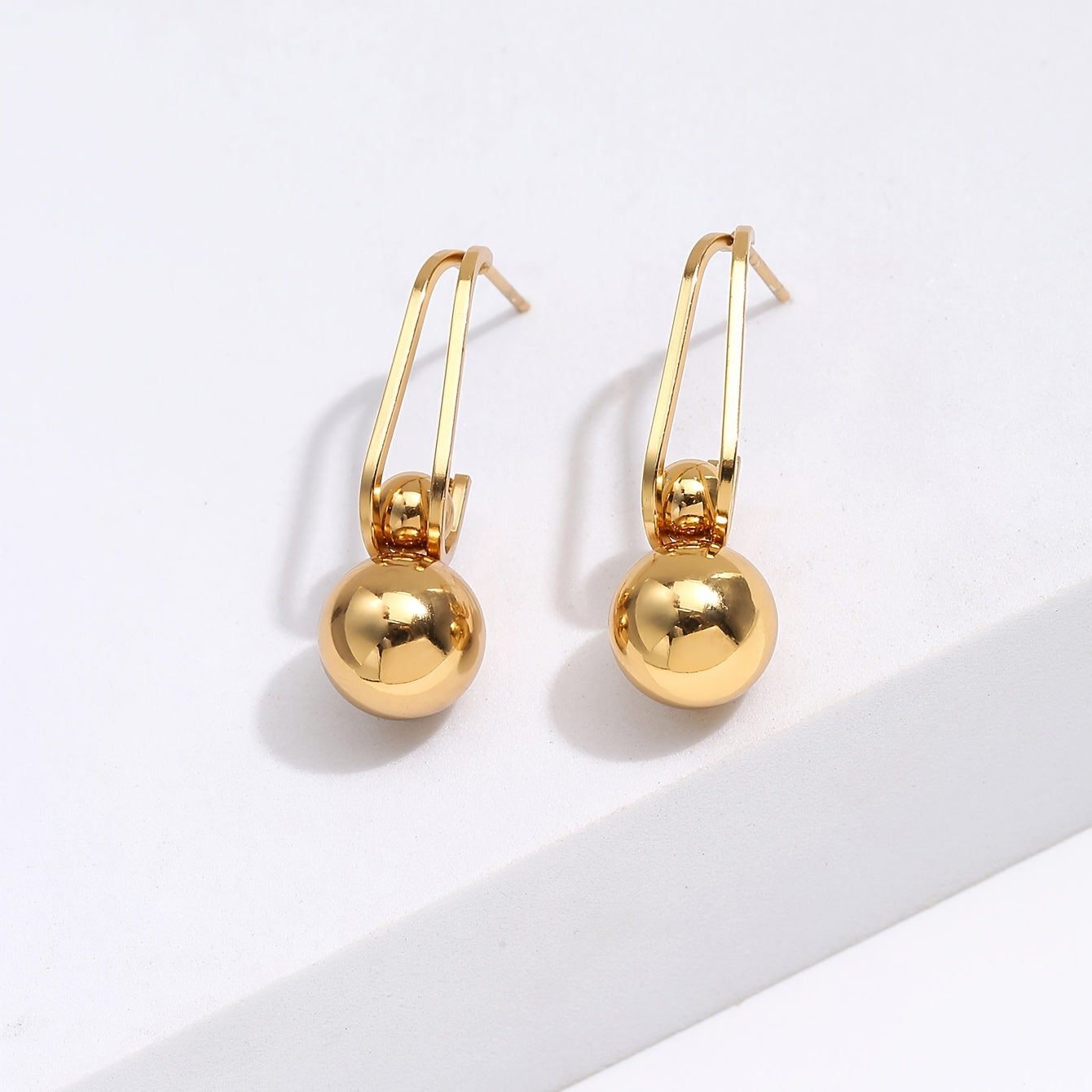 Golden Round Bead Earrings Stainless Steel Ear Jewelry For Women Girls