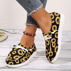 Women's Sunflower Flat Canvas Shoes Lightweight Lace Up Loafers