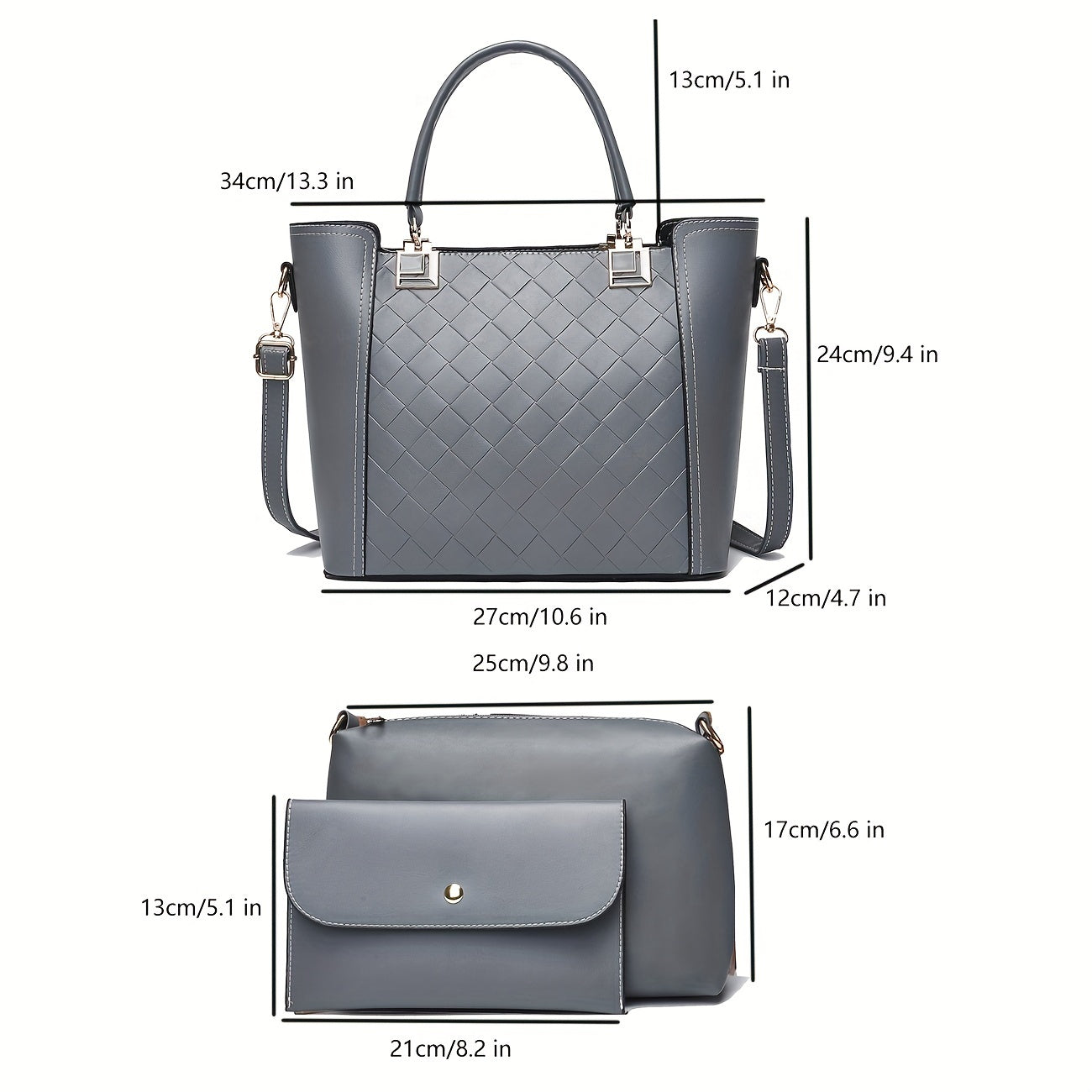 3pcs Tote Bag Inner Bag Clutch Purse Set PU Leather Textured Satchel Bag