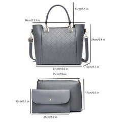 3pcs Tote Bag Inner Bag Clutch Purse Set PU Leather Textured Satchel Bag