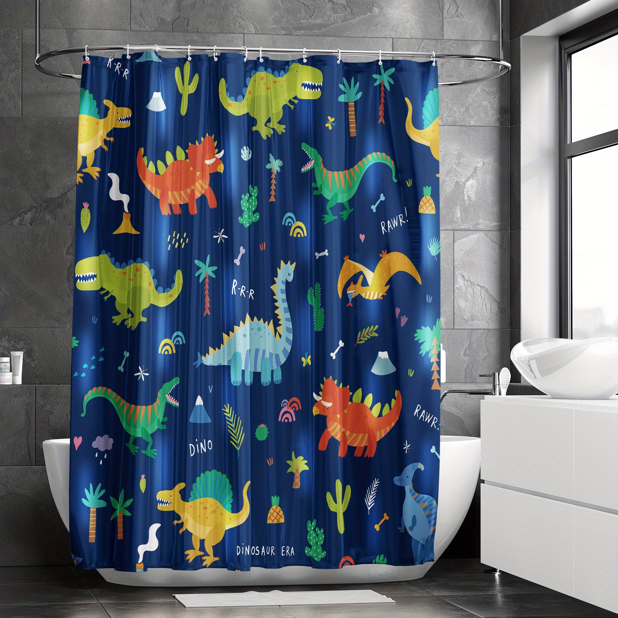 Colorful Dinosaur Shower Curtain Waterproof Bathroom Decor