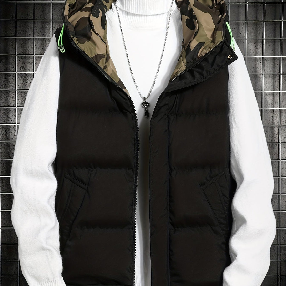 Winter Hooded Vest Men's Zip Up Vest with Pockets