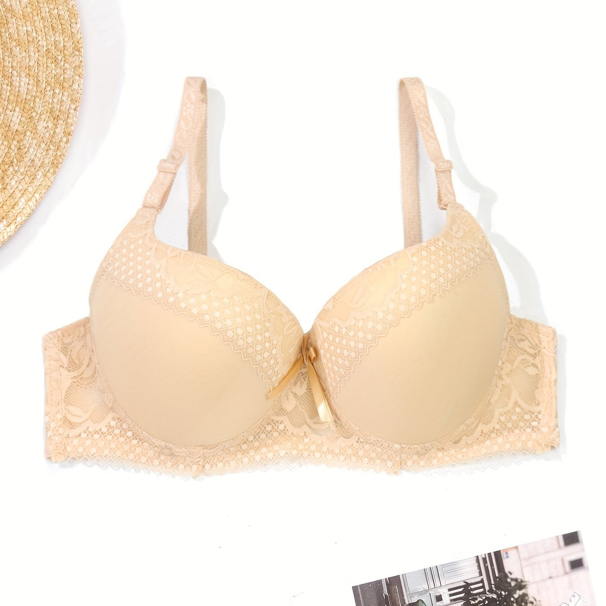 Contrast Lace Push Up Bra - Comfy & Breathable Women's Everyday Lingerie