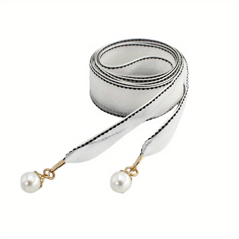 Faux Pearl Pendant Sash Belt Ribbon Bow Belts for Women