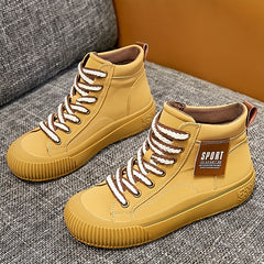 Women's Faux Leather Lace Up Sneakers Top Sport Shoes