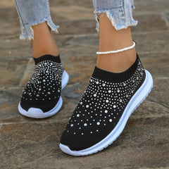 Women's Rhinestone Slip on Sneakers Breathable Low Top Shoes