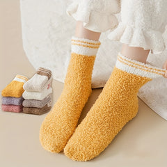 5 Pairs Striped Fuzzy Socks Comfy & Warm Women's Stockings