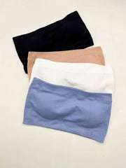 4pcs Solid Bandeau Bras Stretch Wireless Bra Women's Lingerie