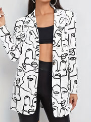  Abstract Figure Print Blazer Long Sleeve Lapel Collar