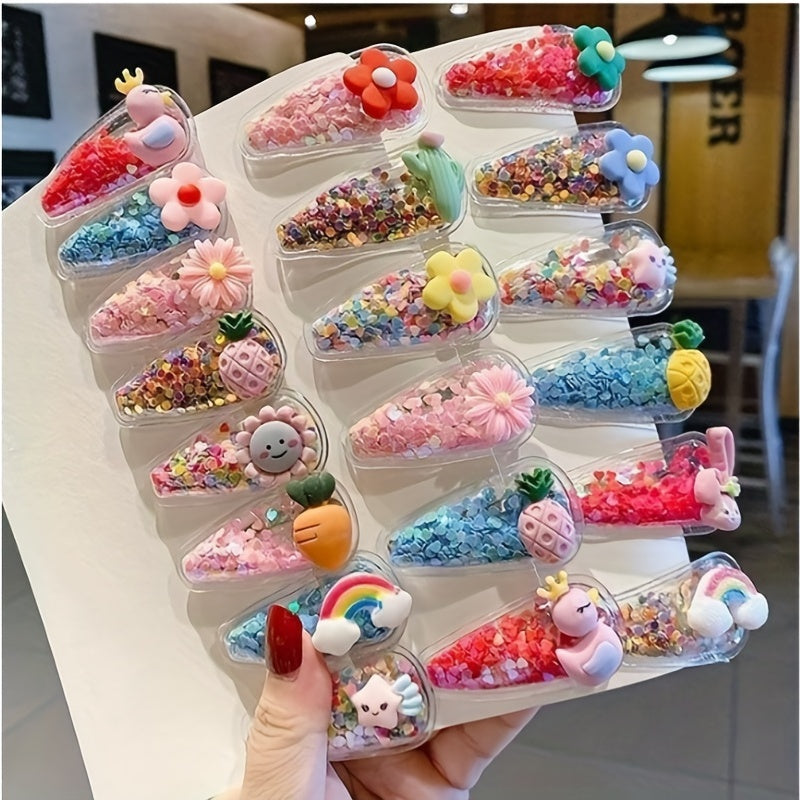 5 Pcs Sparkle Fruit Snap Hair Clips for Girls - Quicksand Bling Sequin Hairpins
