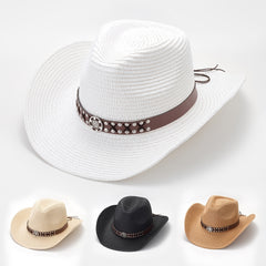 Straw Sun Visor Hat with Belt Decor for Women