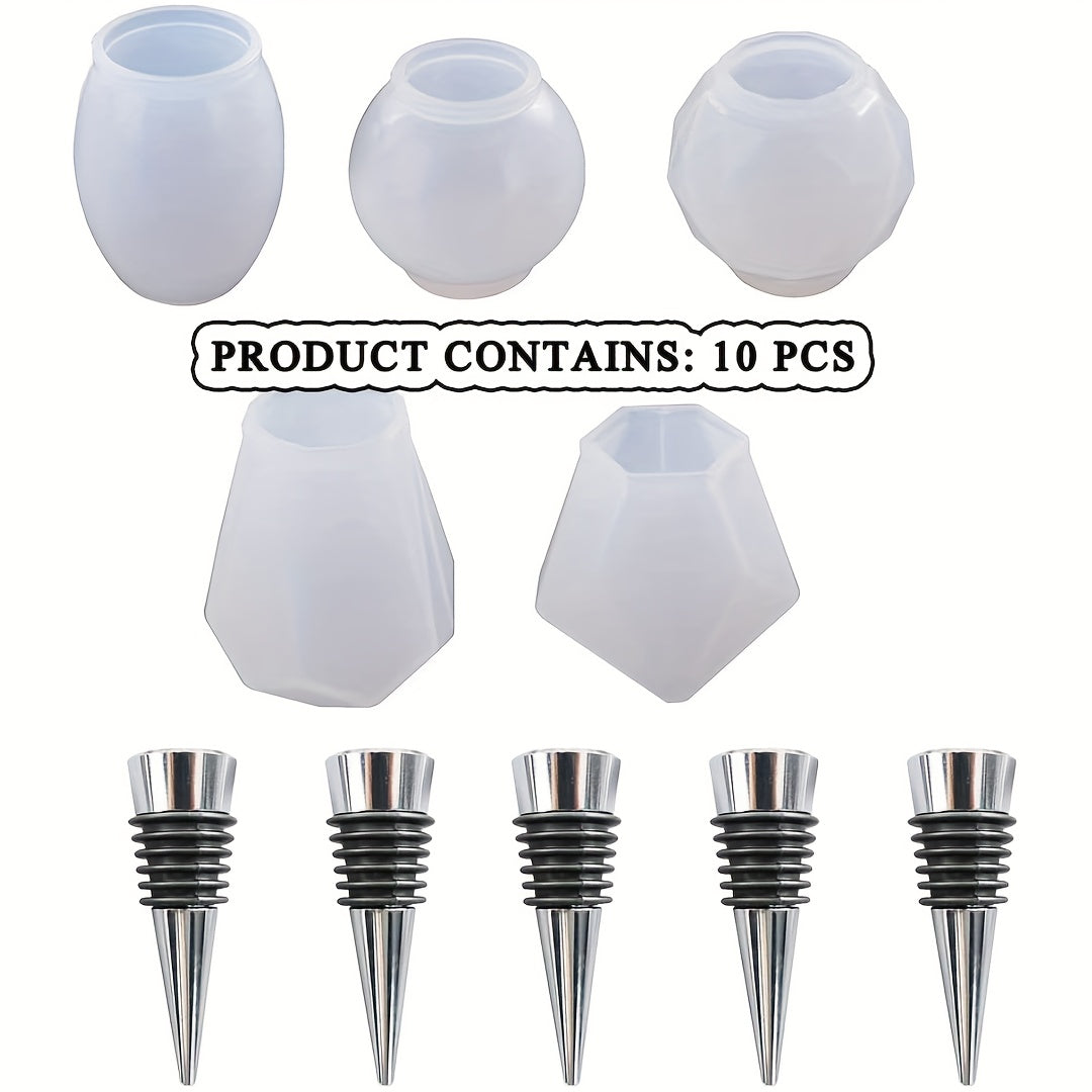 10pcs Resin Wine Bottle Stoppers Silicone Molds Set