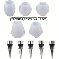 10pcs Resin Wine Bottle Stoppers Silicone Molds Set