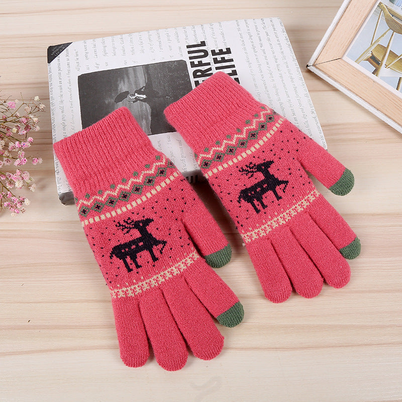 Deer Knitted Gloves Female Multicolor Warm Gloves