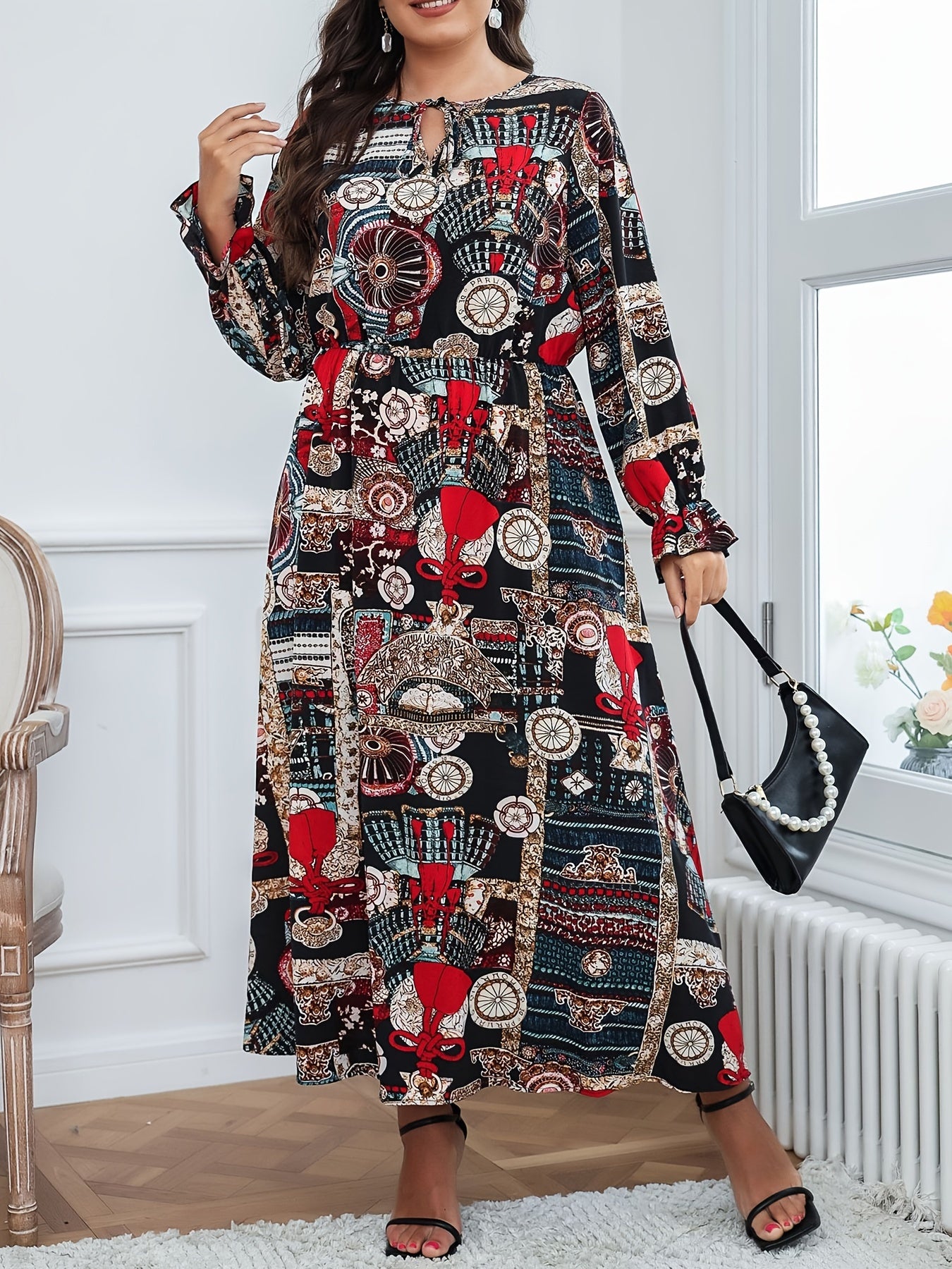 Flounce Sleeve Tie Front Maxi Dress