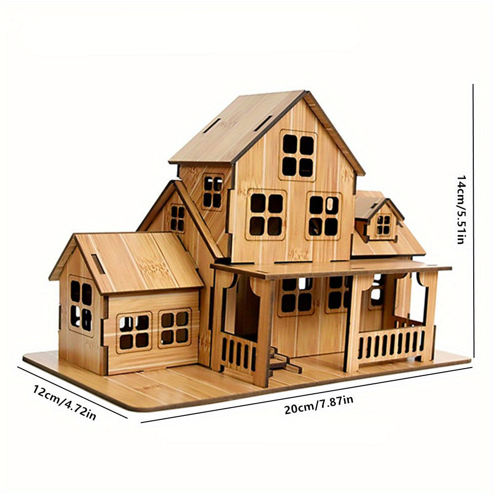Bamboo Wooden House Puzzle Jigsaw Building Model DIY Villa Kit Gift