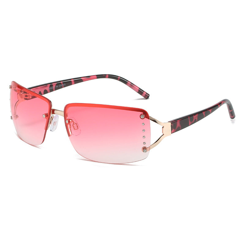 Rhinestone Rimless Sunglasses, Y2K Stylish Women's Eye Wear