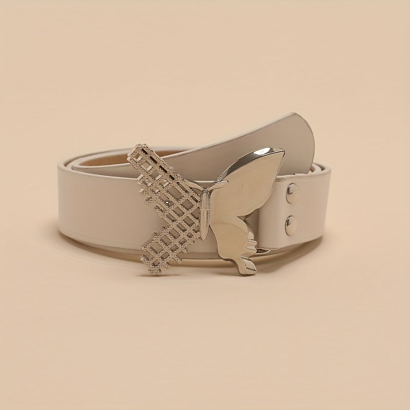 Butterfly Buckle Belt Beige PU Belt Casual Jeans Pants Belts