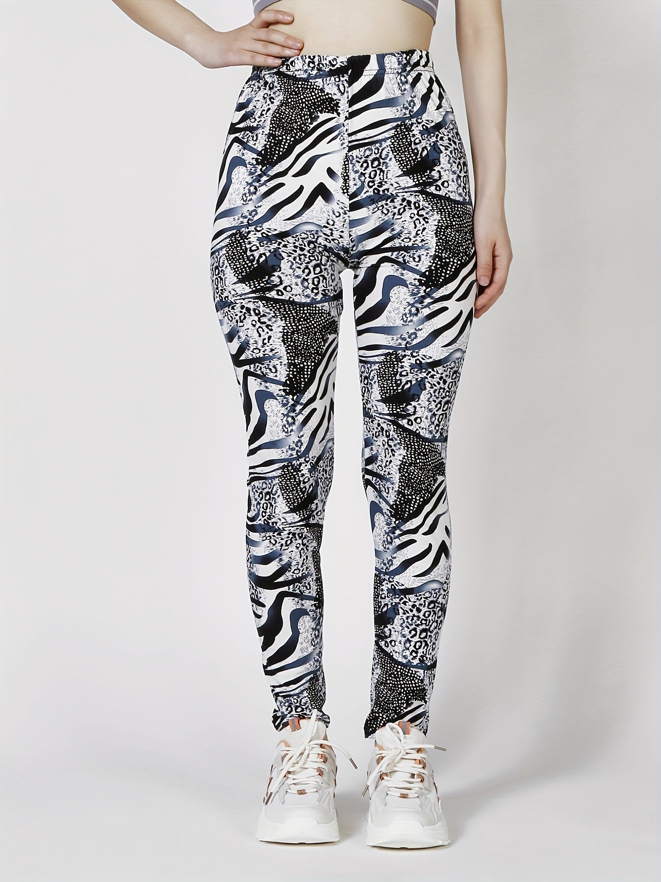 Casual Stretchy Allover Print Skinny Leggings