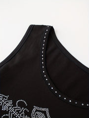 Rhinestone Graphic Print Crew Neck Tank Top