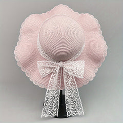 Lace Straw Sun Hat Ribbon Bowknot Decor