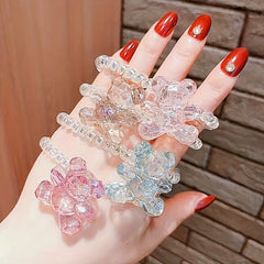 Crystal Bear Decor Spiral Hair Tie Holographic Hair Rope Elastic Ponytail Holder