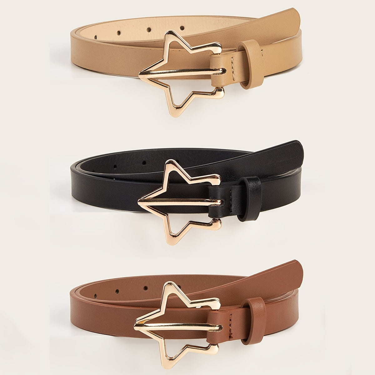 Golden Star Buckle Classic PU Leather Belt for Girls