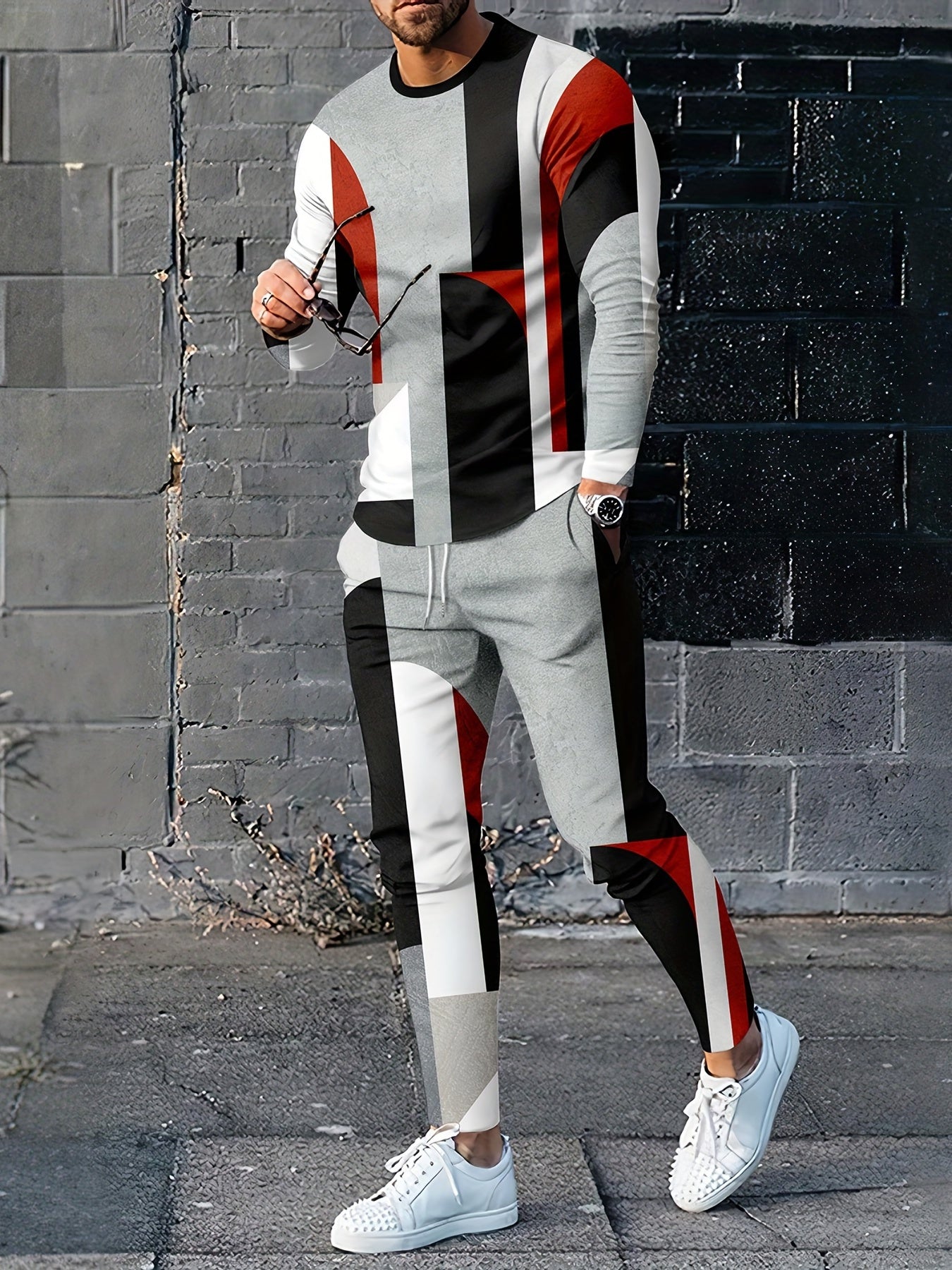 Men's 2 Piece Outfits Long Sleeve T-shirt and Loose Sweatpants Set