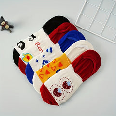 5 Pairs Cute Cartoon & Geometric Print Low Cut Ankle Socks Women's Stockings