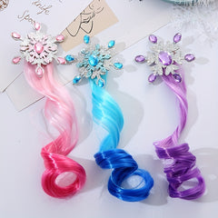 Colorful Braided Curly Wig Hairpin Ice Snow Snowflake Princess Ponytail Hairpin