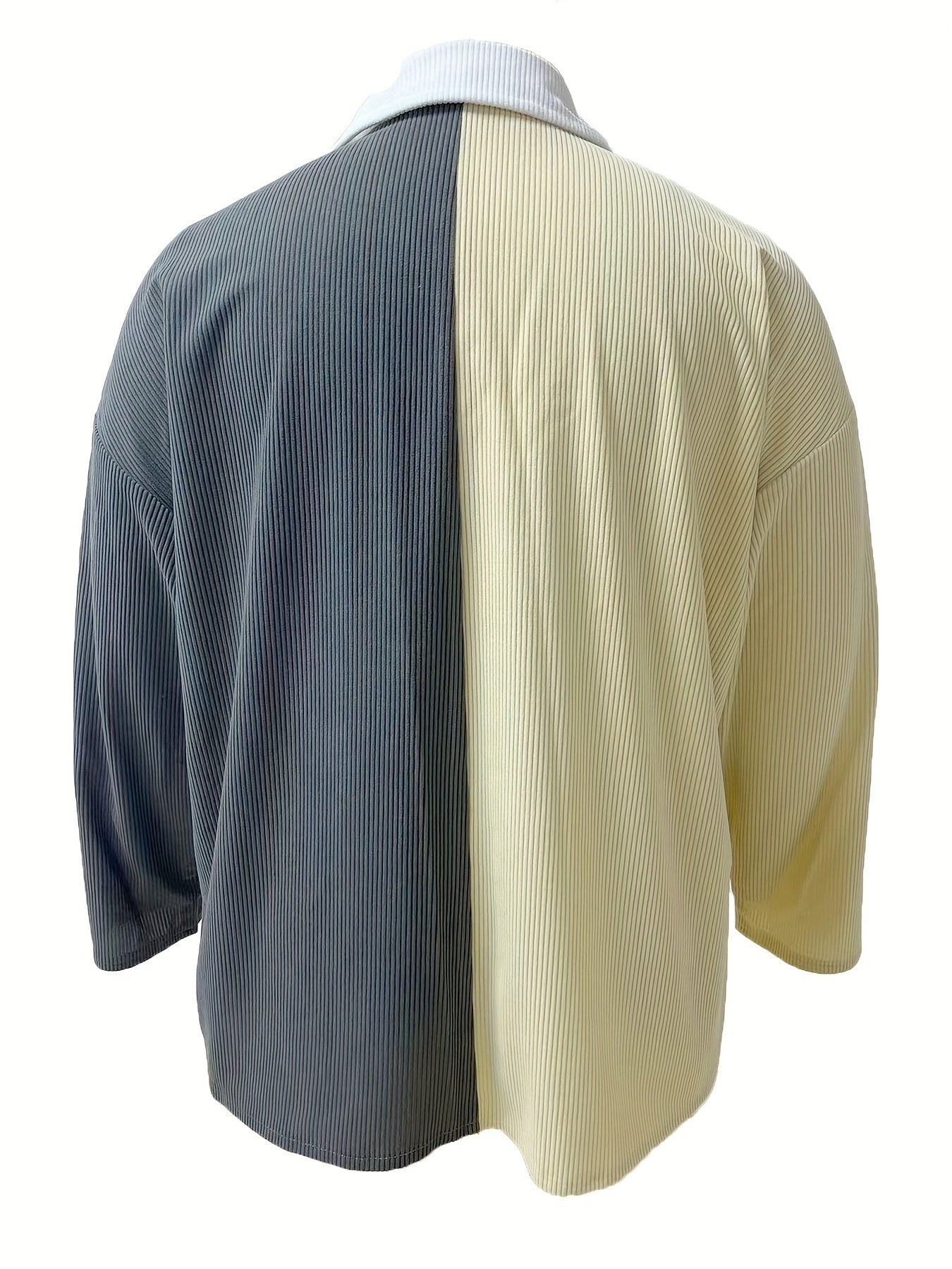  Colorblock Ribbed Long Sleeve Blouse