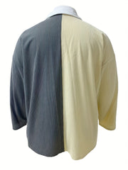  Colorblock Ribbed Long Sleeve Blouse