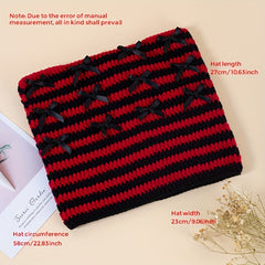 Y2K Striped Cat Ear Beanie Bow Knit Hat Hip Hop Elastic Skull Cap