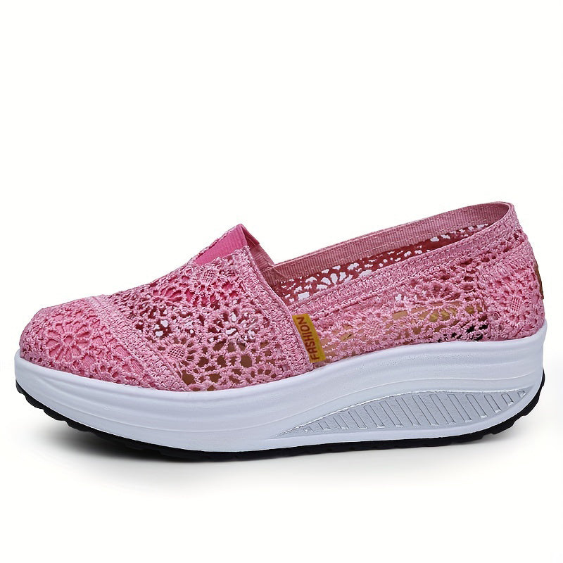 Women's Floral Lace Slip On Walking Shoes Thick Sole Summer Casual Sneakers