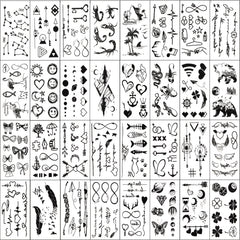 32 Sheet Temporary Tattoo Set Mix Hearts Butterflies Moons Planets
