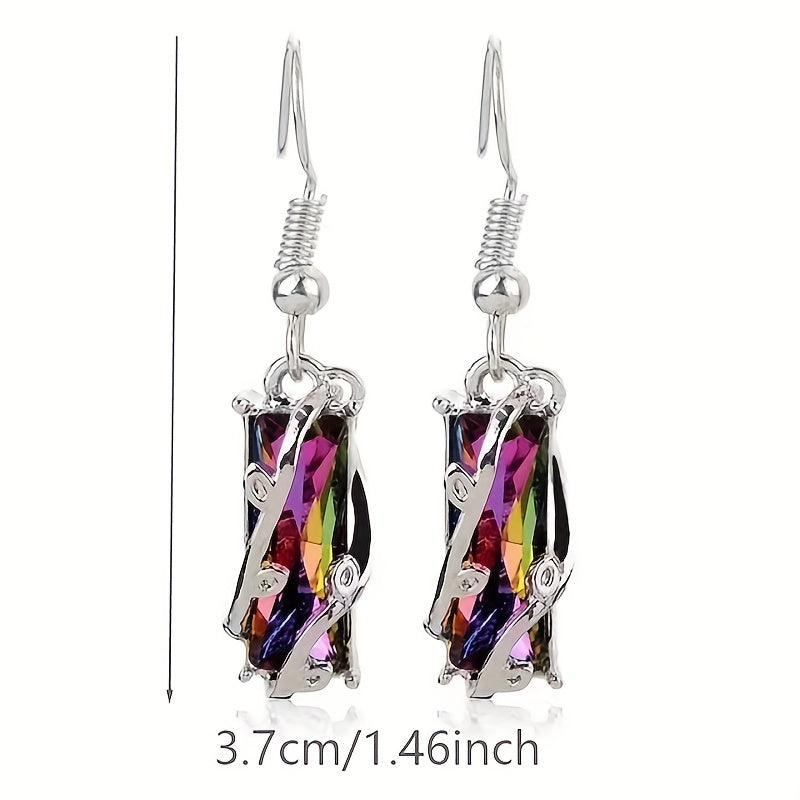 Men's Geometric Stud Earrings with Colorful Zircon Inlay, Alloy Plating Style
