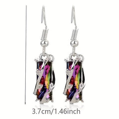 Men's Geometric Stud Earrings with Colorful Zircon Inlay, Alloy Plating Style