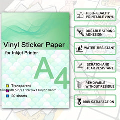 20 Sheets Waterproof Printable Vinyl Sticker Paper