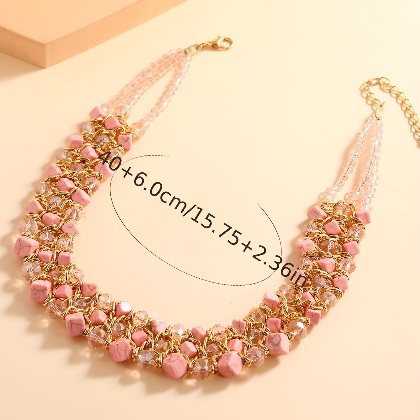 Crystal & Turquoise Cube Necklace Chunky Chain Jewelry