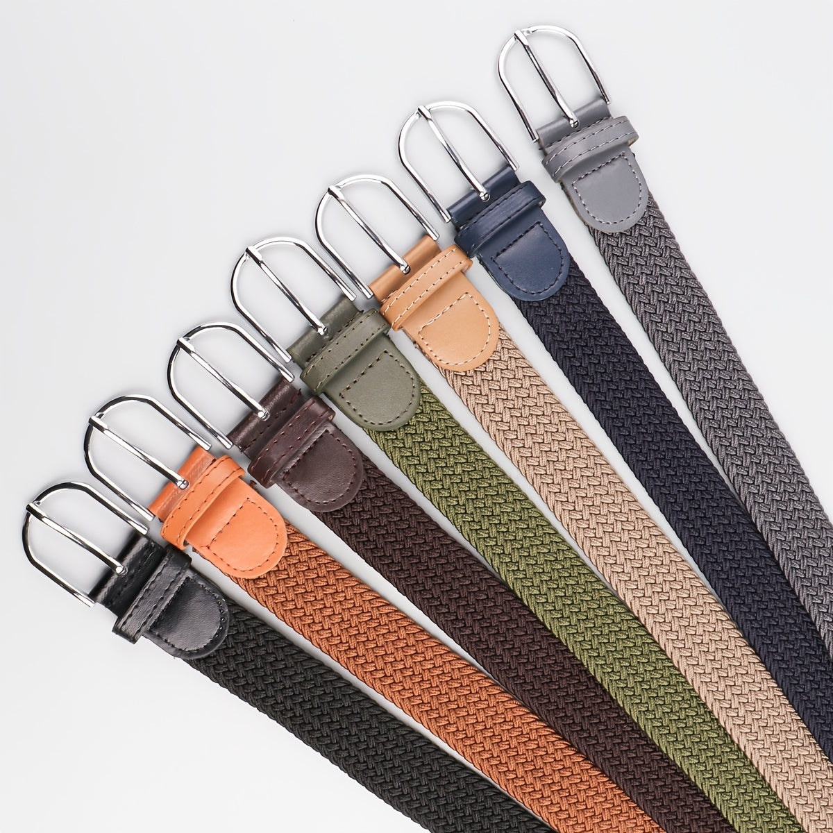 Men's Stretch Woven Braid Belt Canvas Elastic Fabric Woven Stretch Multicolored