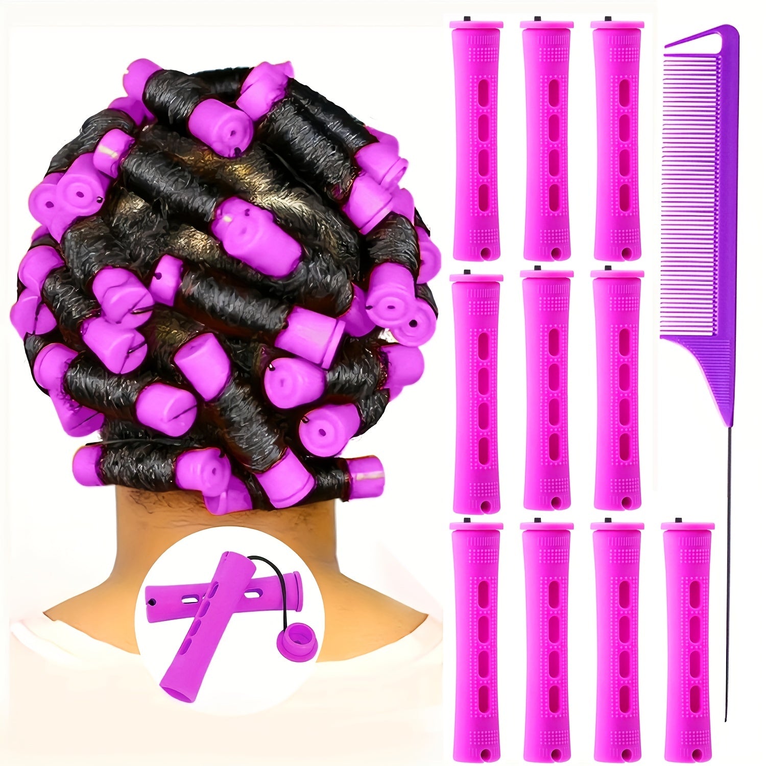 10pcs Hair Perm Rods with Comb, Bands Short Curlers for Styling