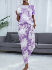 Tie Dye Lounge Set Short Sleeve Top & Pants