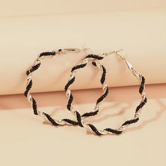 Boho Hoop Earrings With Beads Decor Stainless Steel Silver Plated Jewelry