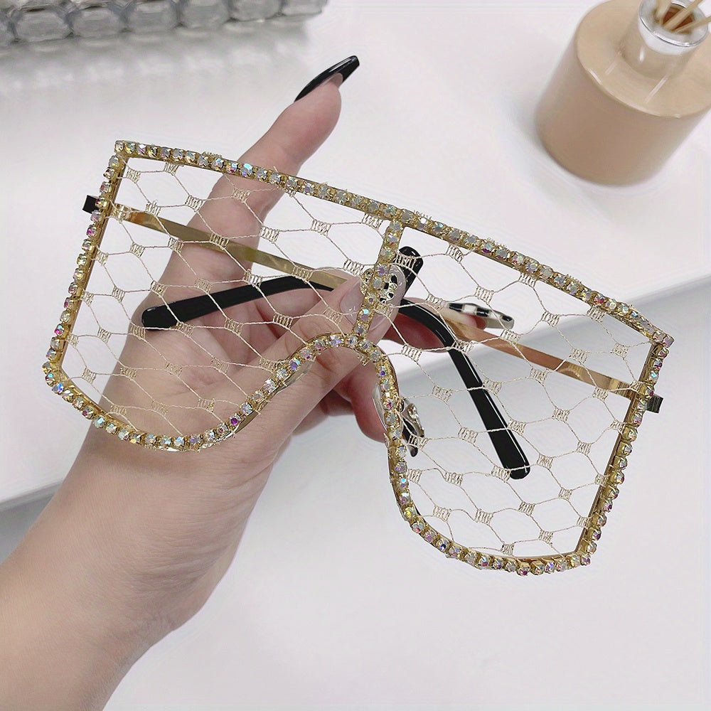 Rhinestone Mesh Shield Glasses for Women